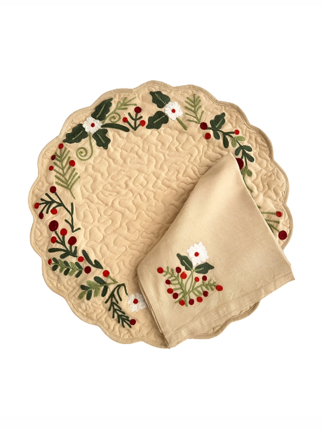 

BELLEVEN Beige 4 Pieces Embroidered Cotton Table Napkins