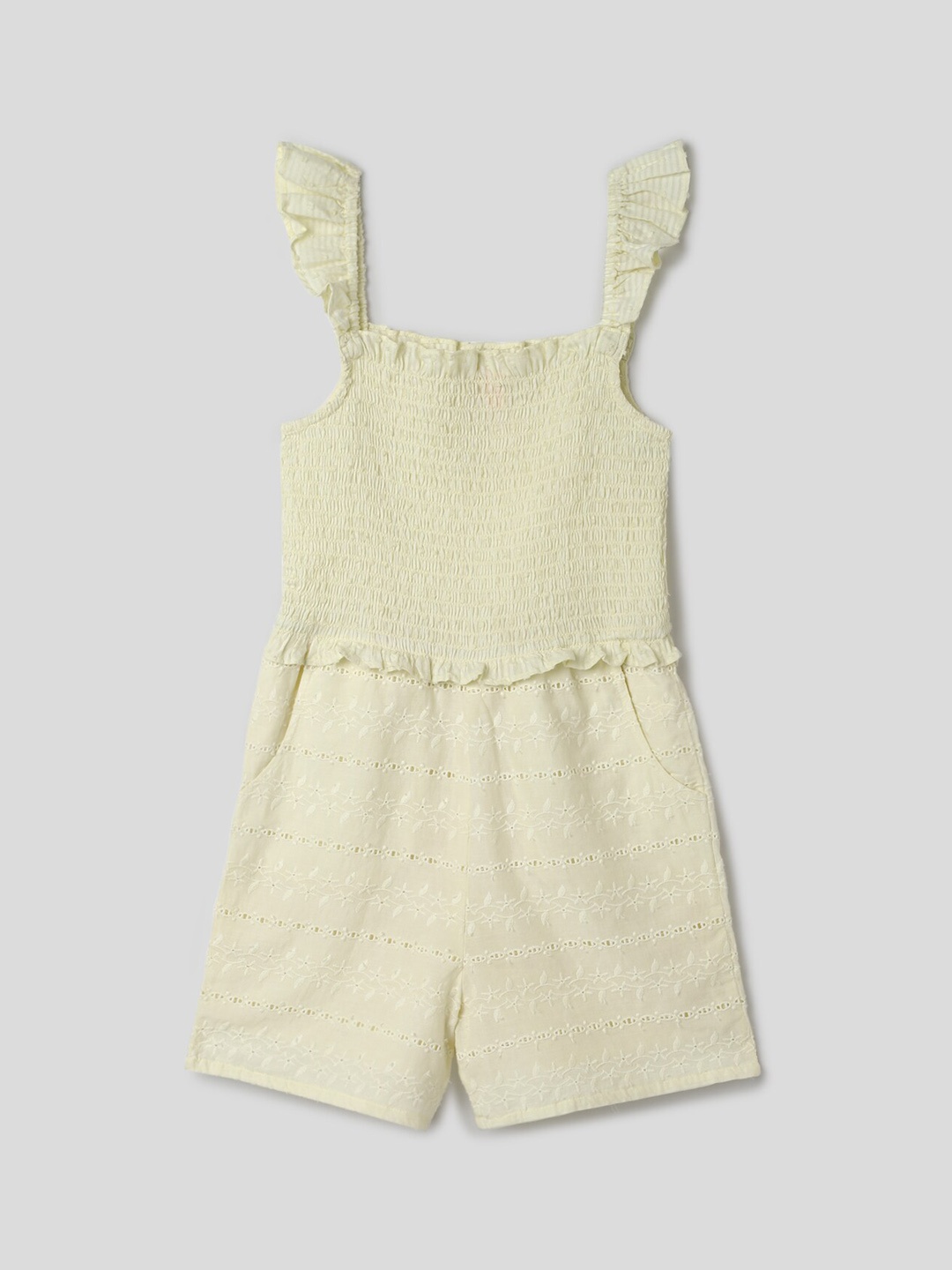 

Somersault Girls Self Design Pure Cotton Rompers, Yellow