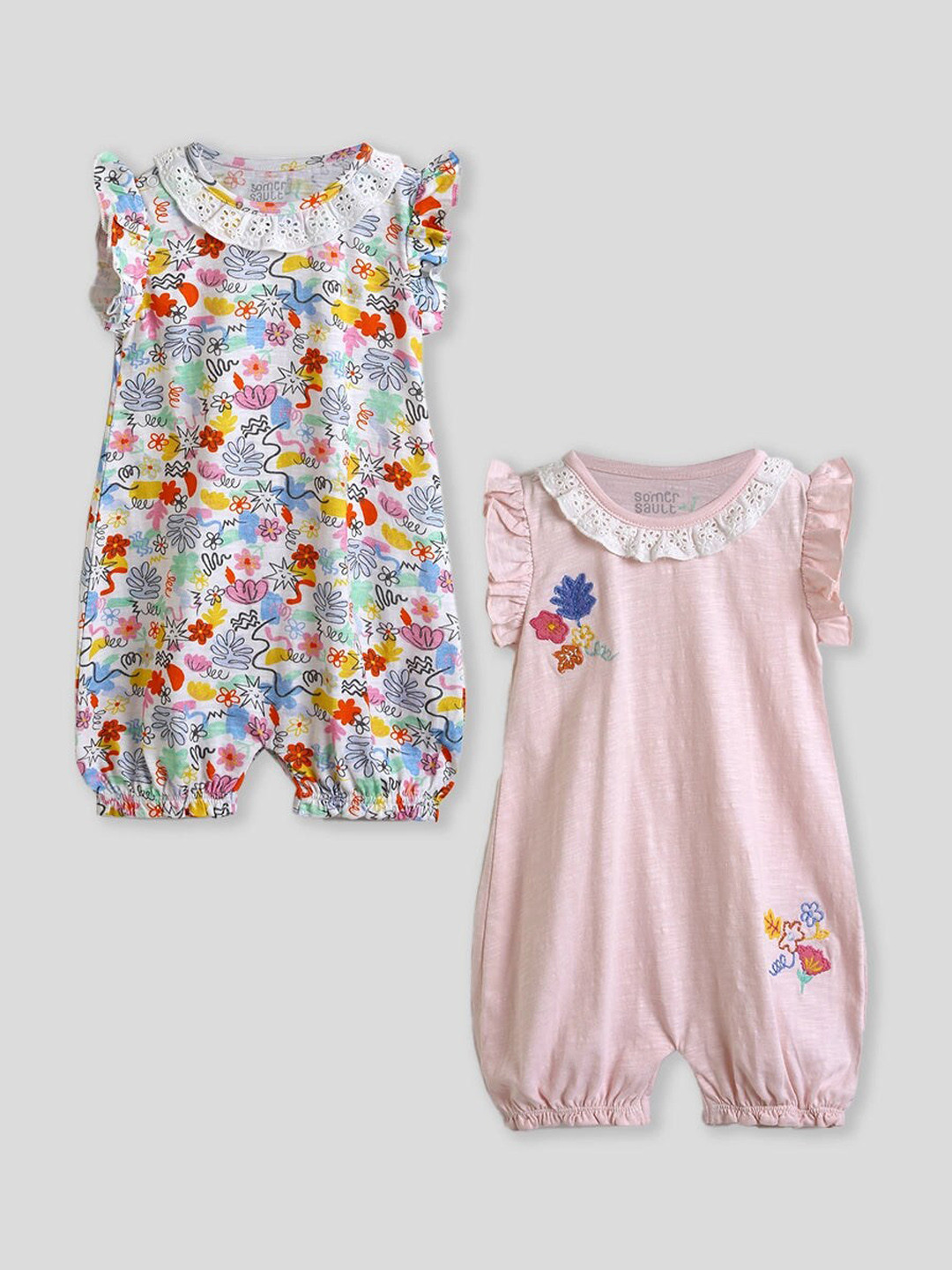 

Somersault Infant Girls Pack Of 2 Printed Pure Cotton Rompers, Pink