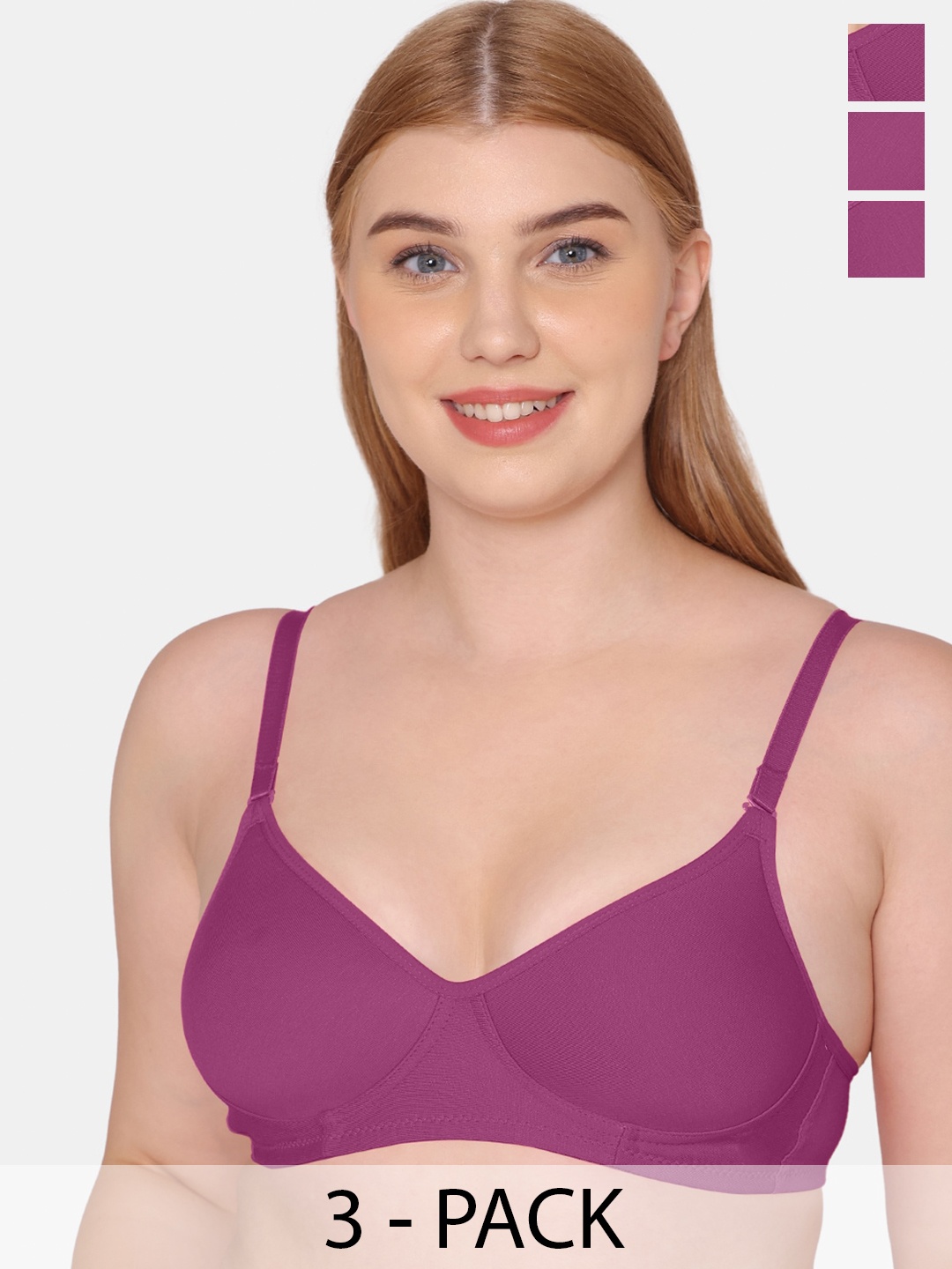 

KOMLI Pack Of 3 Full Coverage All Day Comfort Cotton T-shirt Bras, Purple