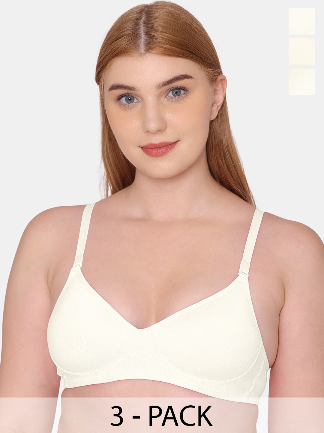 

KOMLI Pack Of 3 Full Coverage Cotton Lightly Padded Bra All Day Comfort, Off white