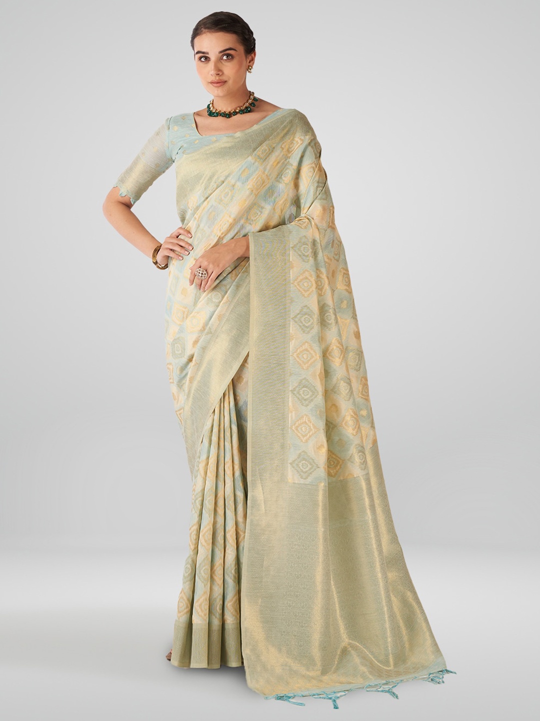 

Aura Geometric Woven Design Pure Cotton Saree, Blue