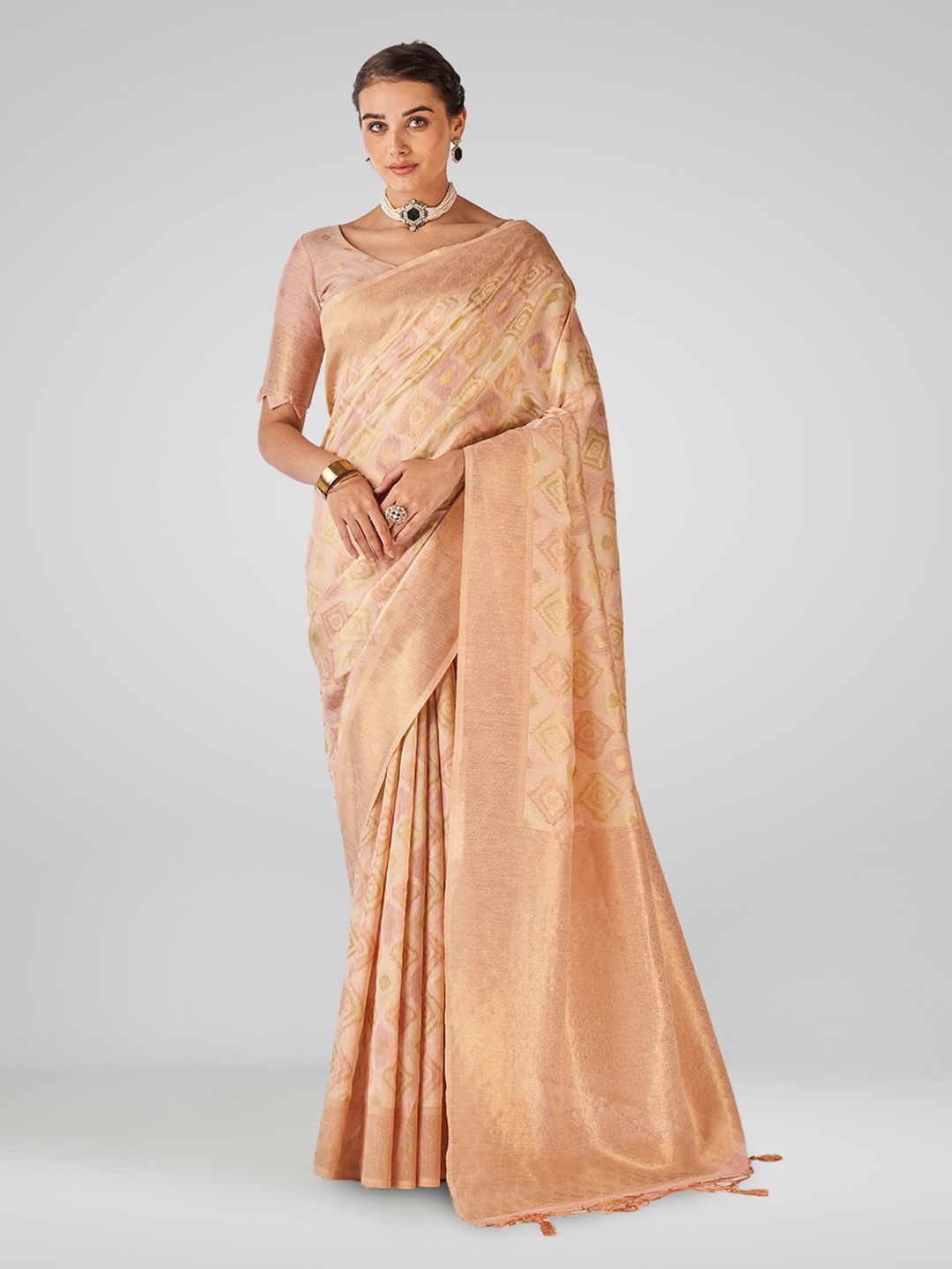

Aura Ethnic Motifs Woven Design Zari Pure Cotton Saree, Pink
