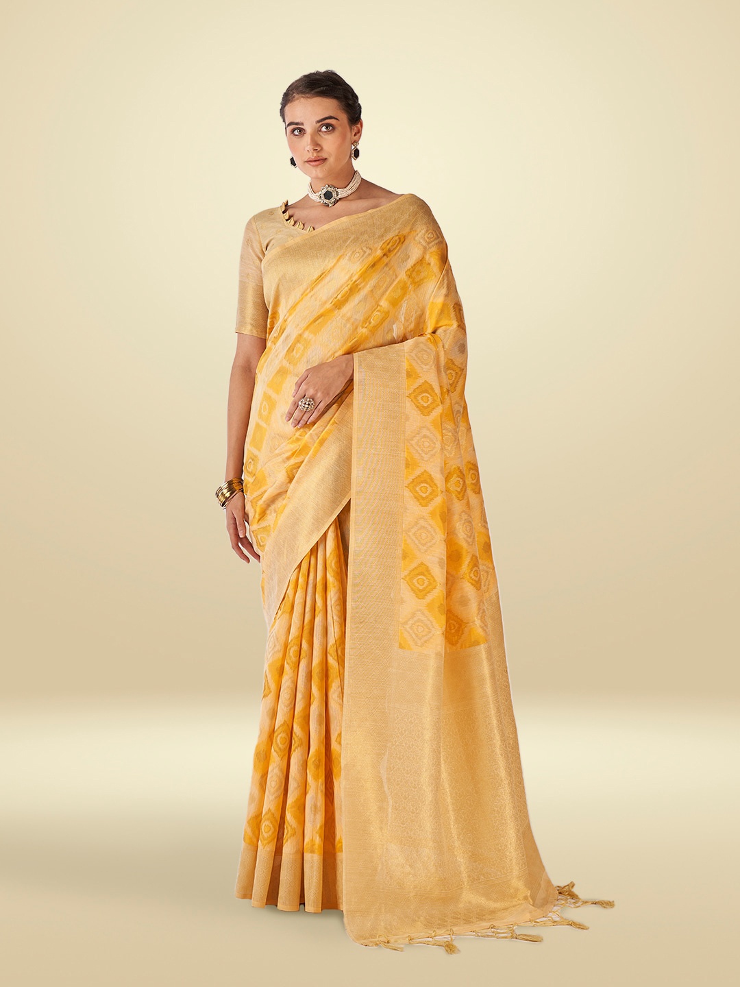 

Aura Ethnic Motifs Woven Design Zari Pure Cotton Saree, Orange