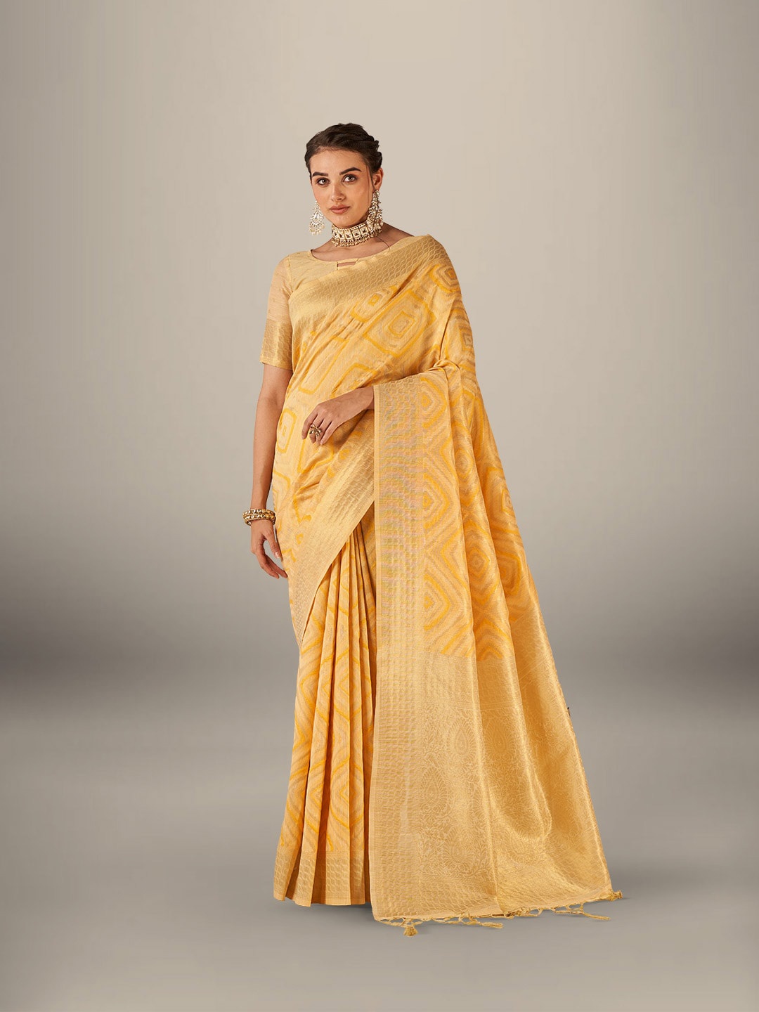 

Aura Geometric Woven Design Zari Pure Cotton Saree, Orange