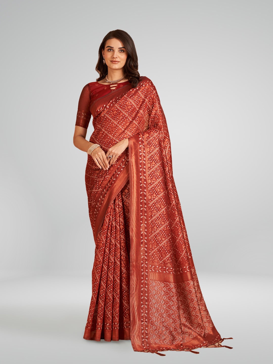 

Aura Abstract Woven Design Zari Pure Cotton Saree, Red