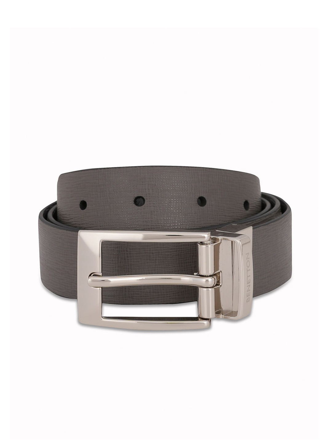 

United Colors of Benetton Men Textured Leather Reversible Formal Belt, Grey