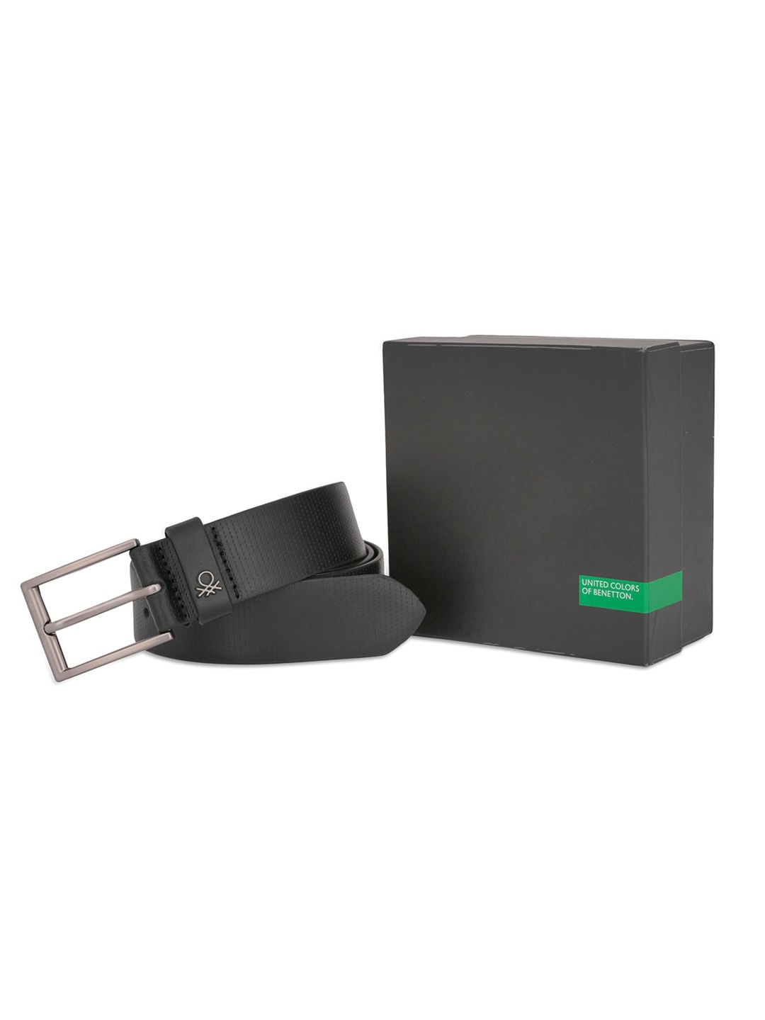 

United Colors of Benetton Men Textured Leather Formal Belt, Black