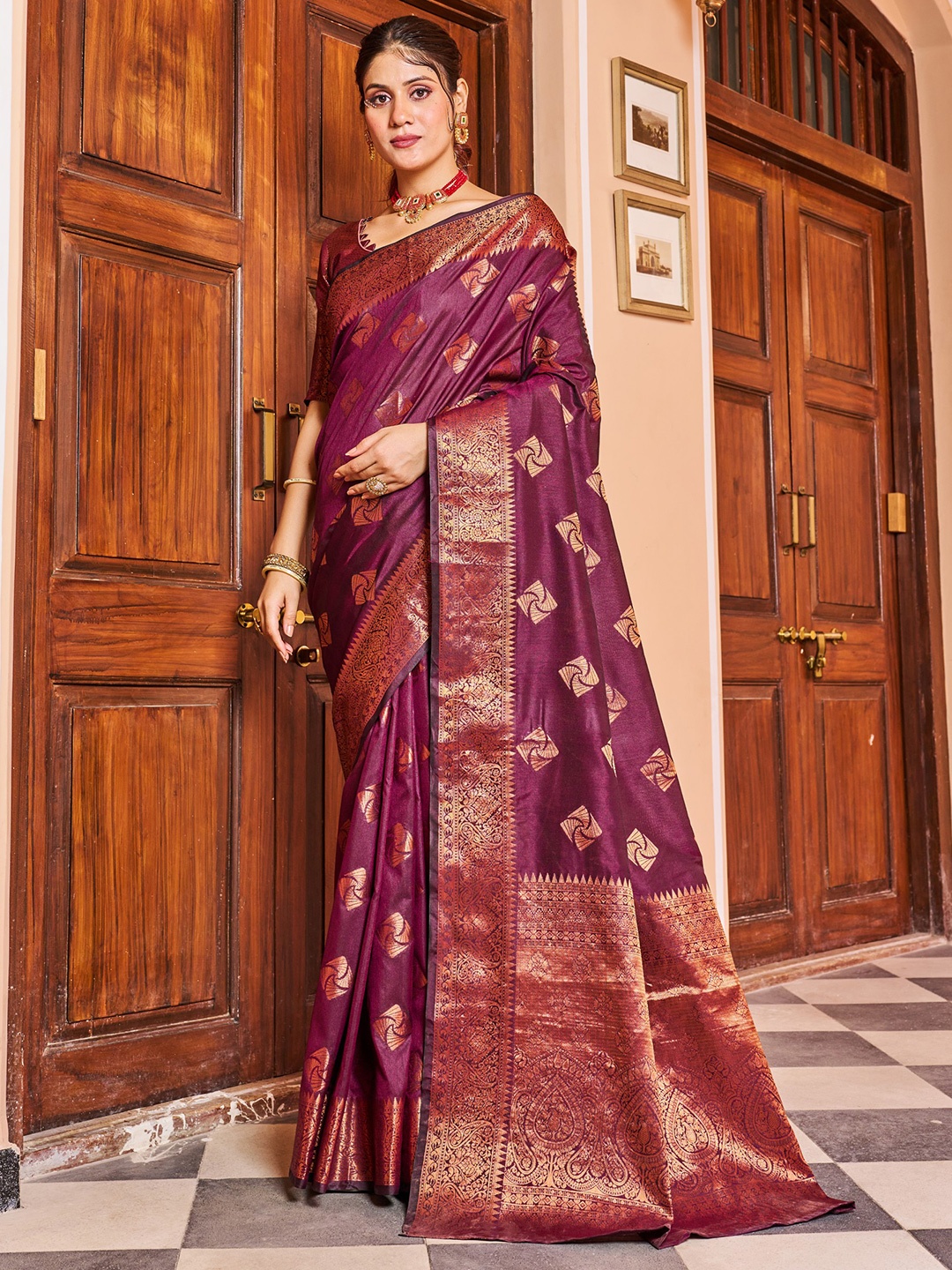 

koram design Woven Design Zari Banarasi Saree, Purple