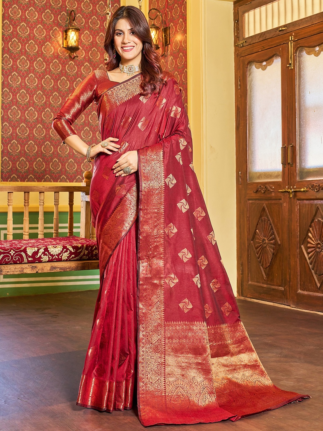 

koram design Woven Design Zari Banarasi Saree, Maroon