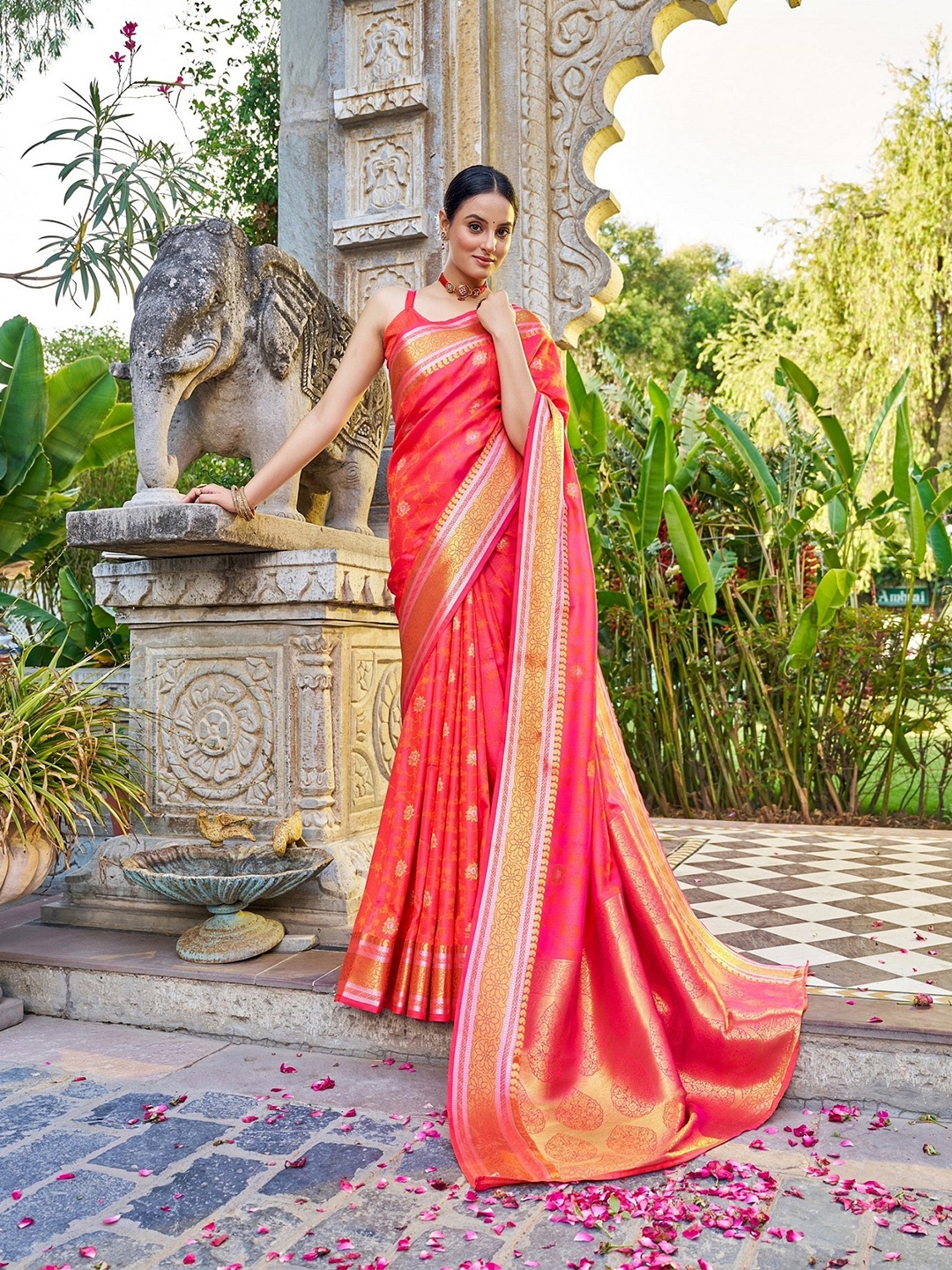 

koram design Woven Design Zari Banarasi Saree, Peach