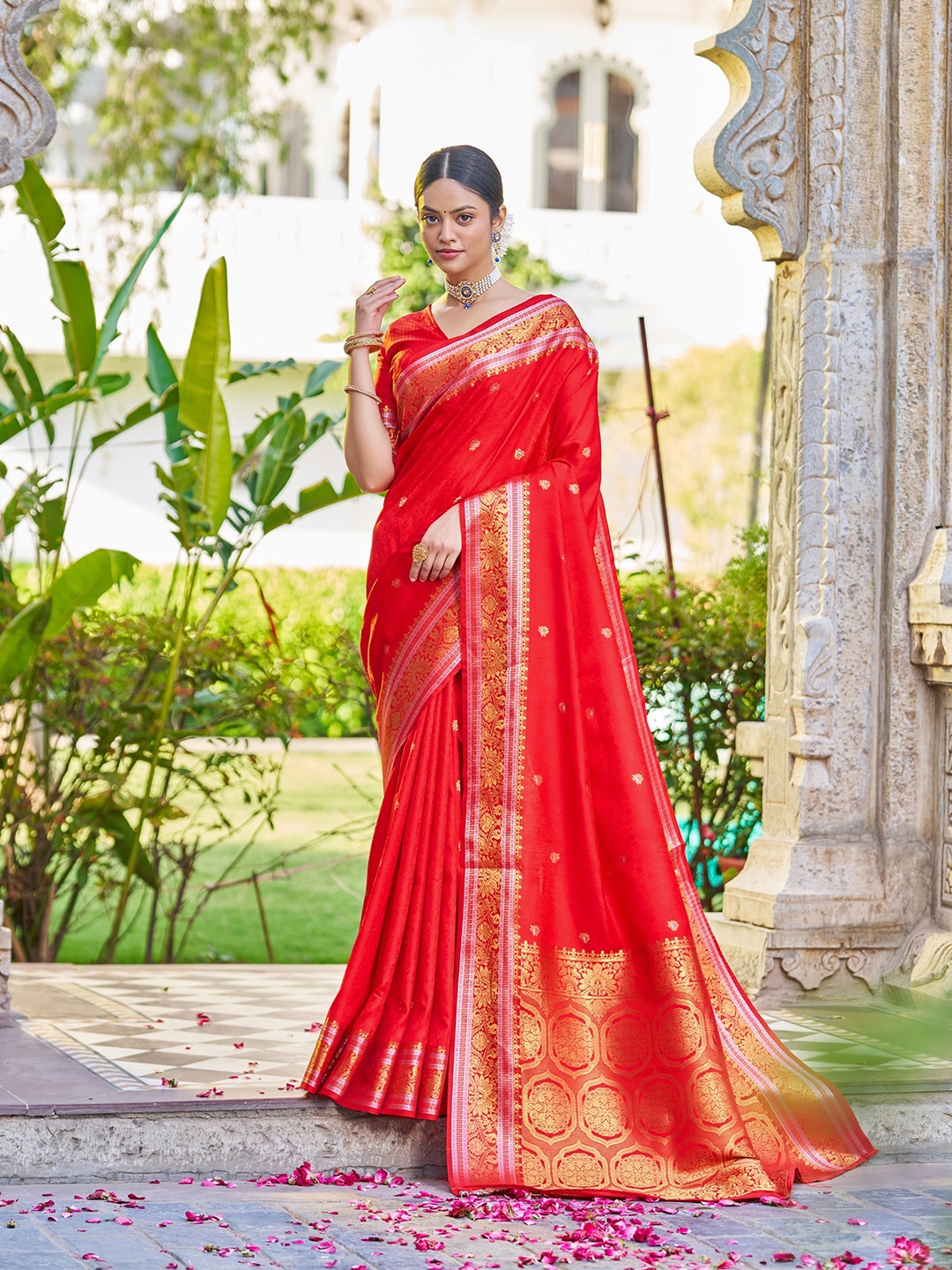 

koram design Woven Design Zari Banarasi Saree, Red