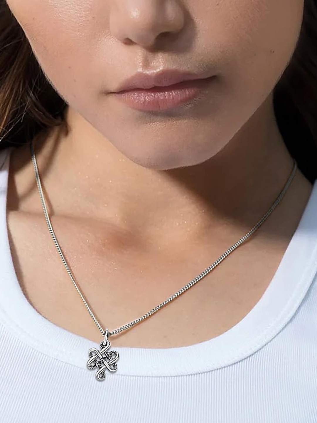 

LeCalla Women Sliver-Plated Geometric Shaped Pendants With Chains, Silver