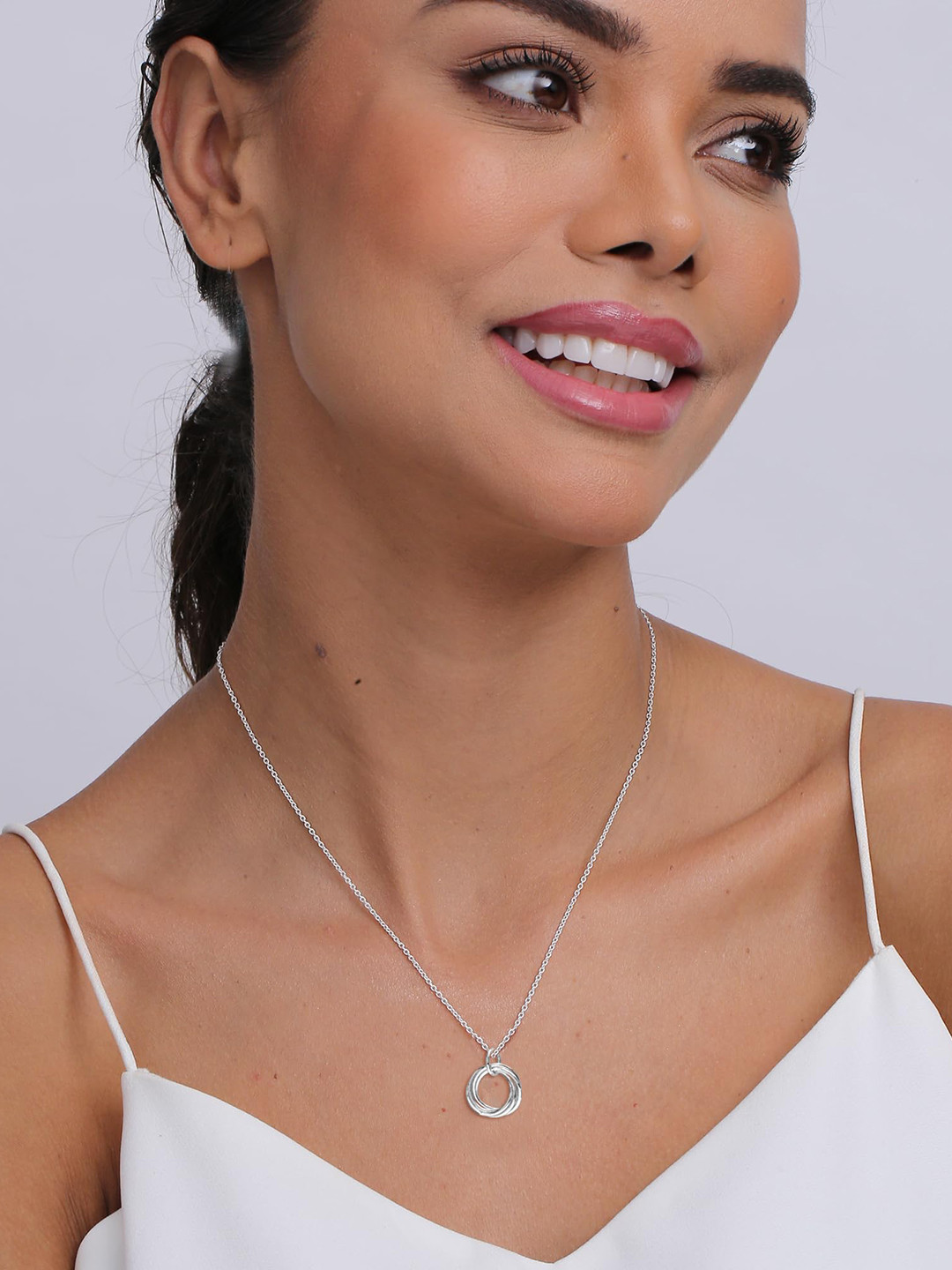 

LeCalla Women Sliver-Plated Circular Shaped Pendants With Chains, Silver