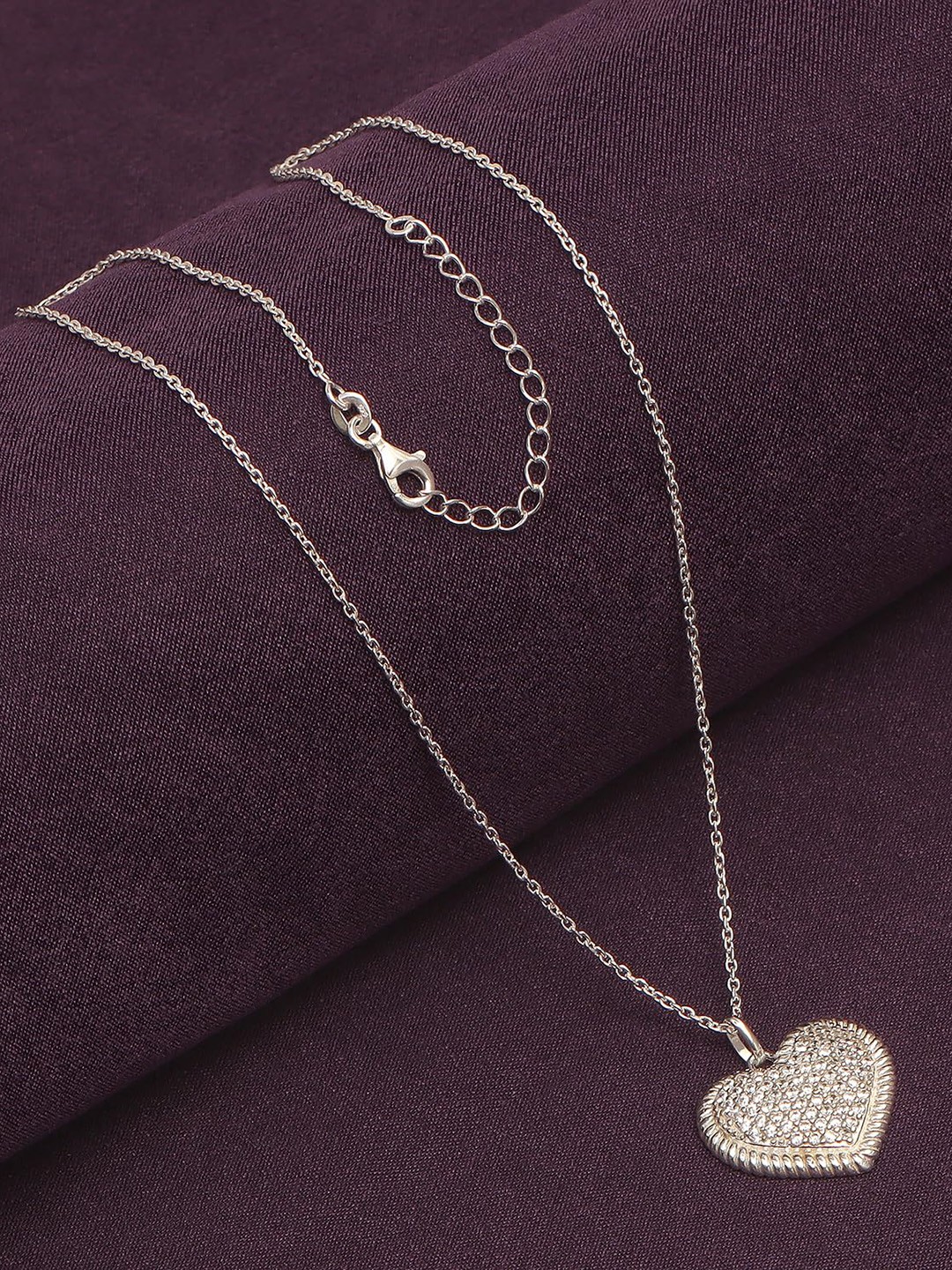

LeCalla 925 Sterling Silver Plated CZ Stone Studded Heart Shaped Pendant Chain