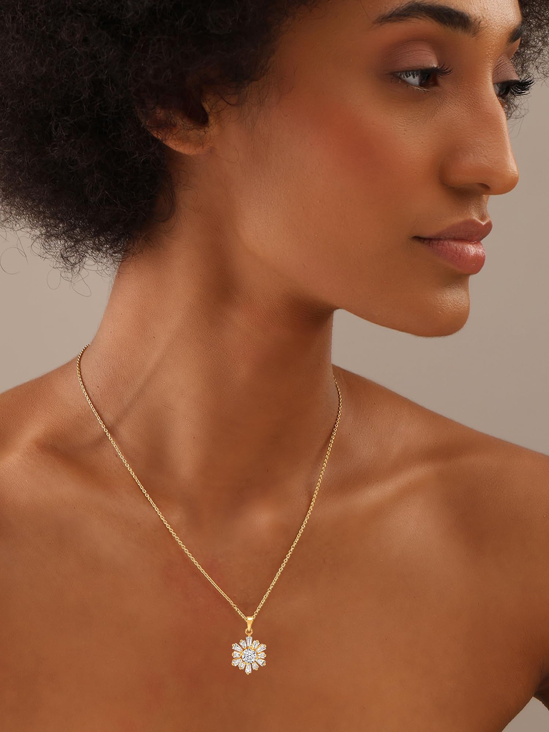 

LeCalla Gold-Plated CZ Stone-Studded Pendant with Chain