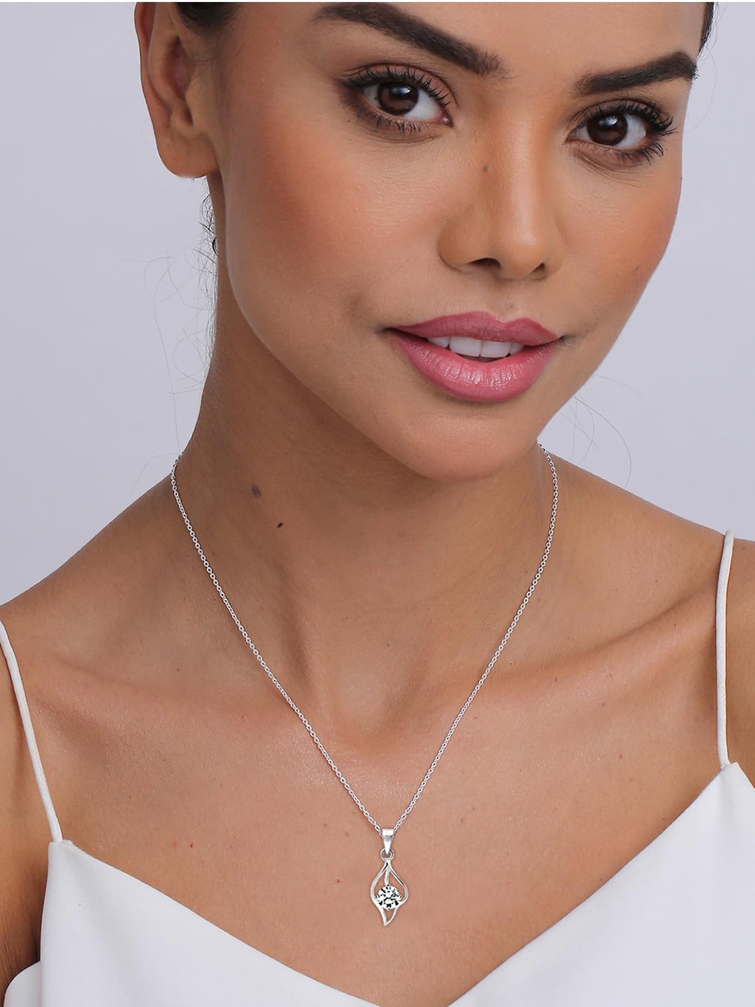 

LeCalla 925 Sterling Silver Plated CZ Stone Studded Heart Shaped Pendant Chain