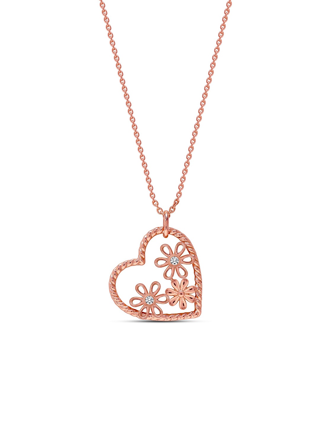 

LeCalla Rose Gold-Plated CZ Stone Studded Heart Shaped Pendants With Chain