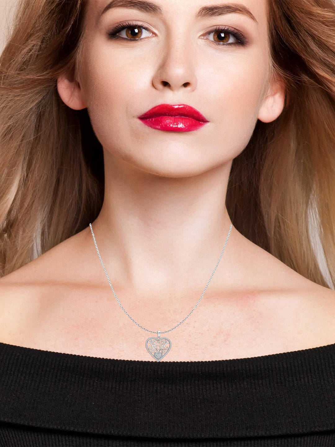 

LeCalla 925 Sterling Silver Rhodium-Plated CZ Stone-Studded Pendant with Chain