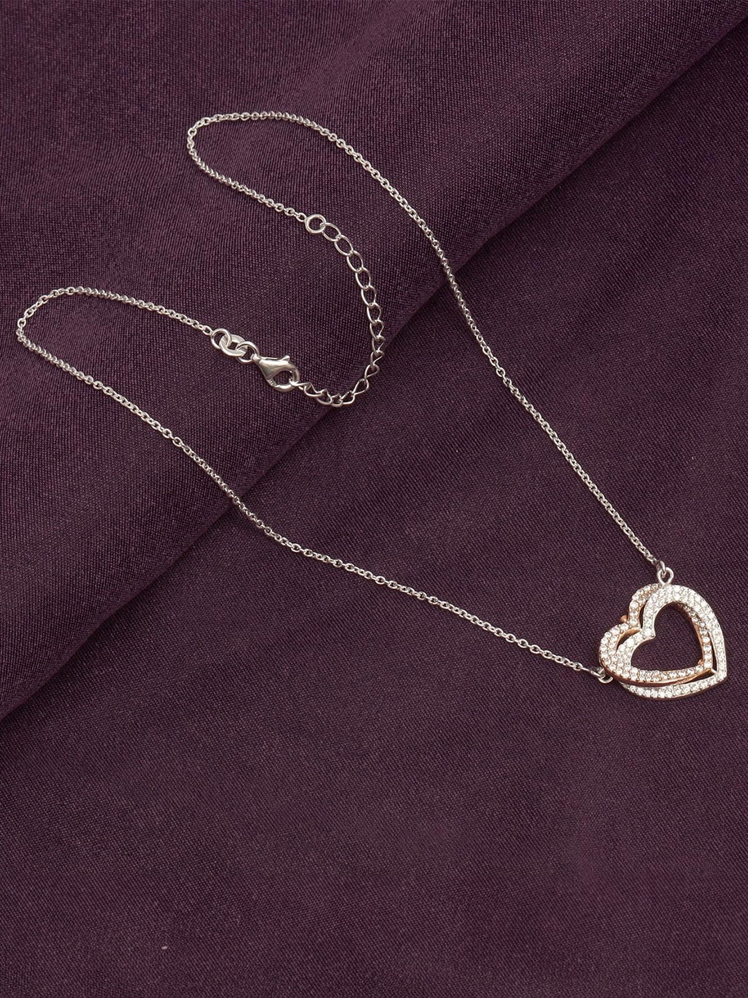 

LeCalla 925 Silver Rose-Gold Silver Plated Heart Shape Minimal Necklace