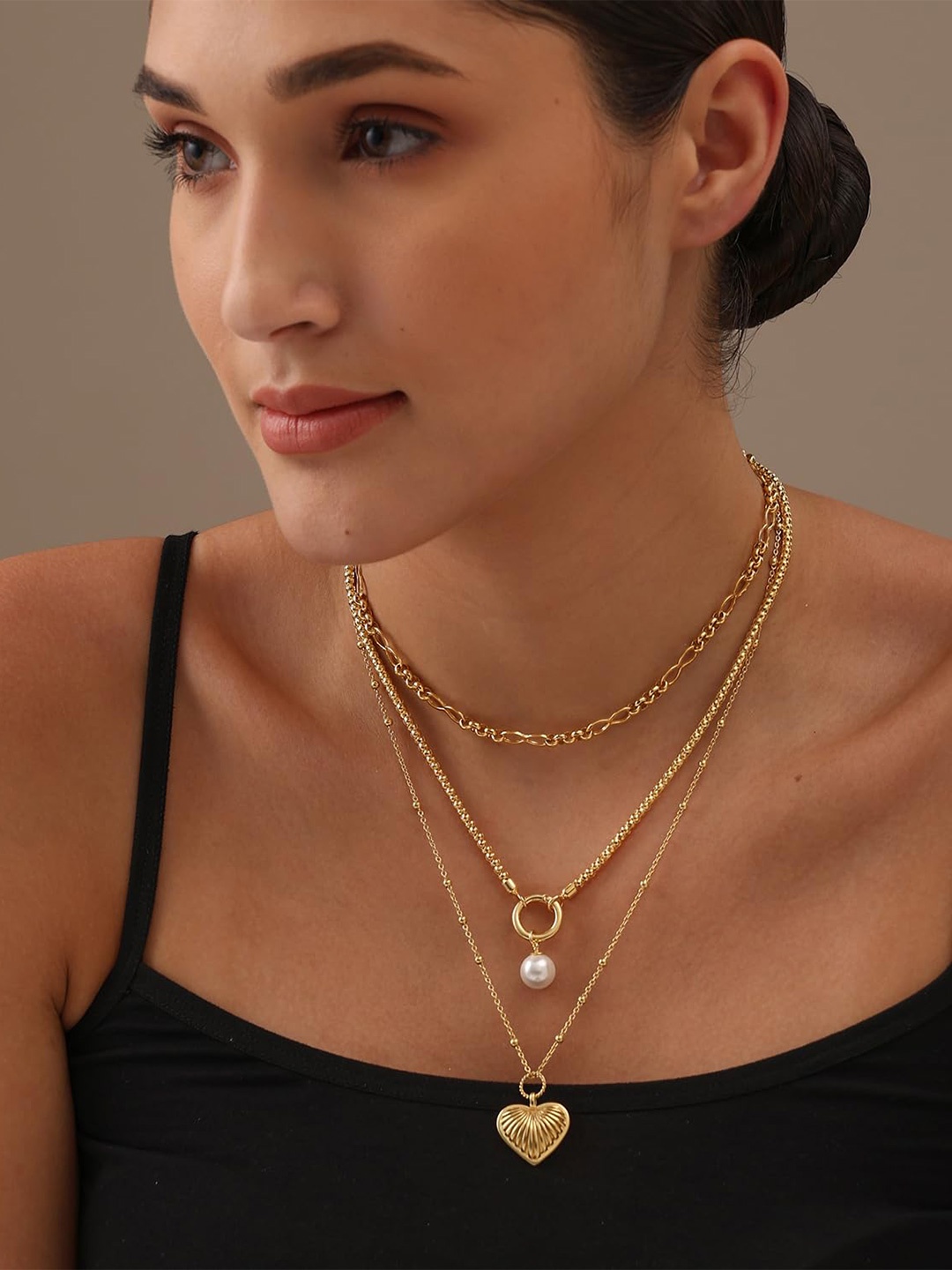 

LeCalla 925 Sterling Silver Gold-Plated Heart Shaped Pendants with Chains