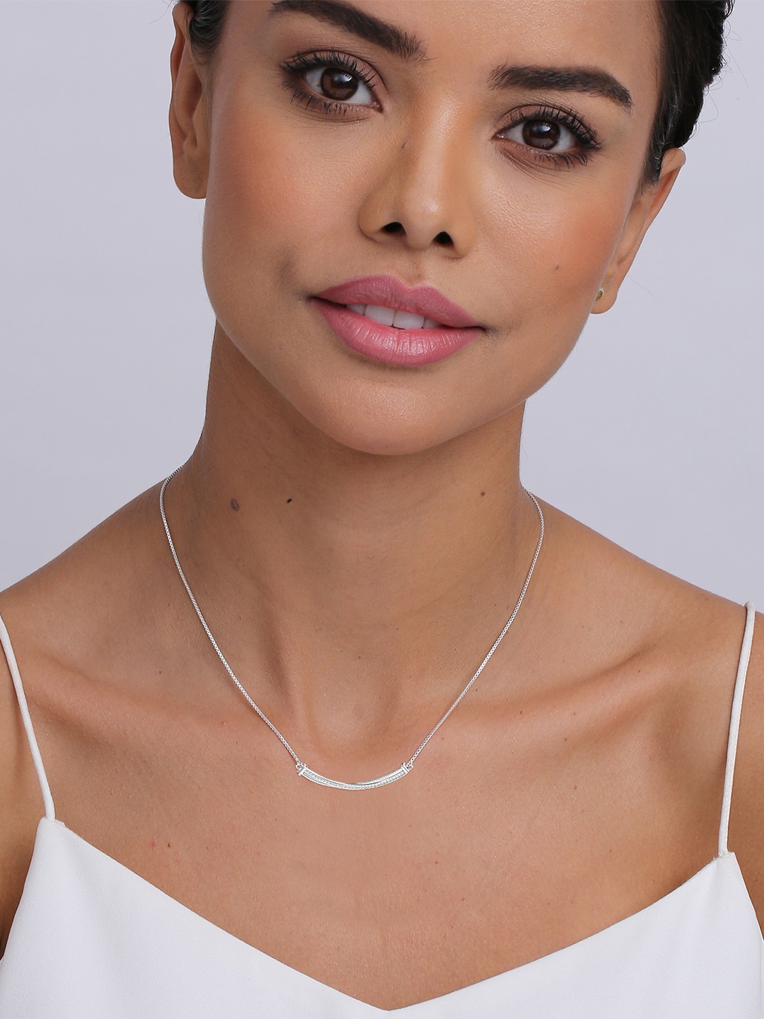 

LeCalla 925 Sterling Silver Plated CZ Crossover Bar Necklace