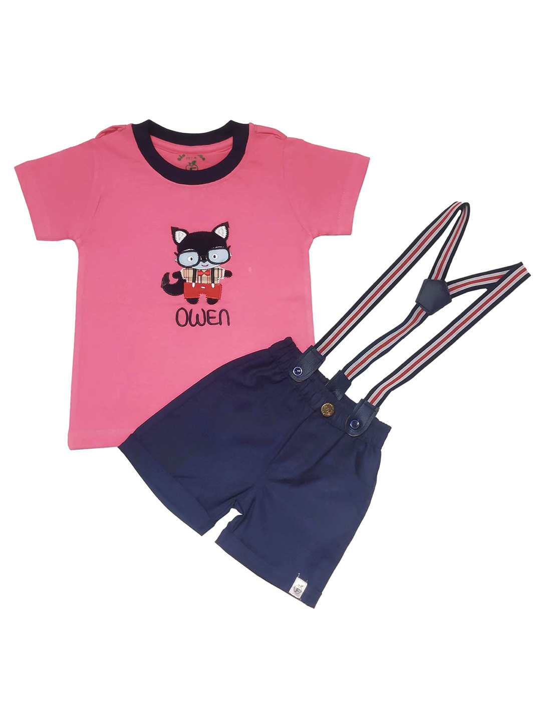 

BAESD Boys Pure Cotton T-shirt With Shorts With Suspenders, Pink