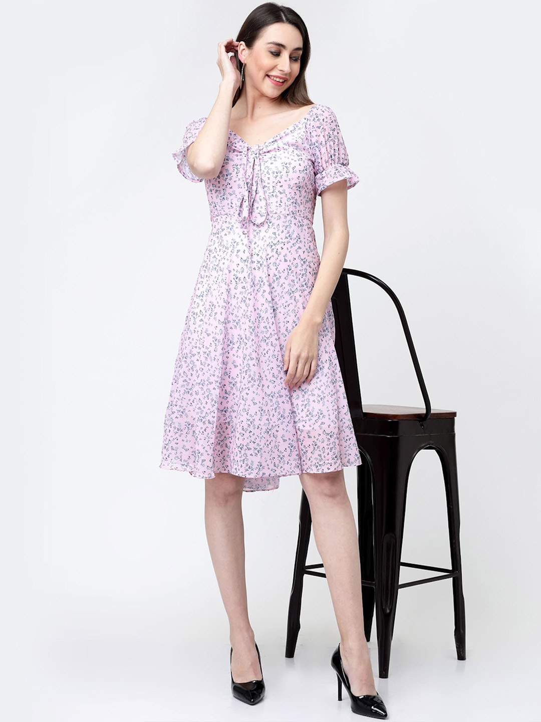 

MISS AYSE Floral Printed Georgette Fit & Flare Dress, Purple