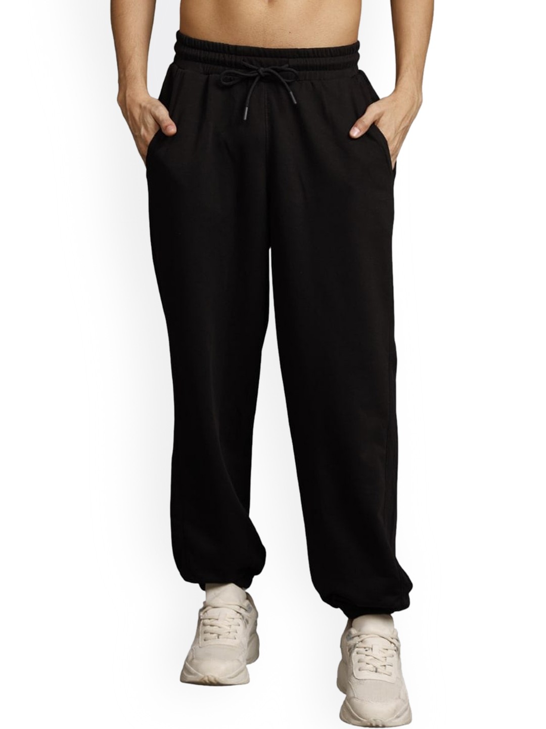 

PRONK Men Mid-Rise Loose Fit Cotton Joggers, Black