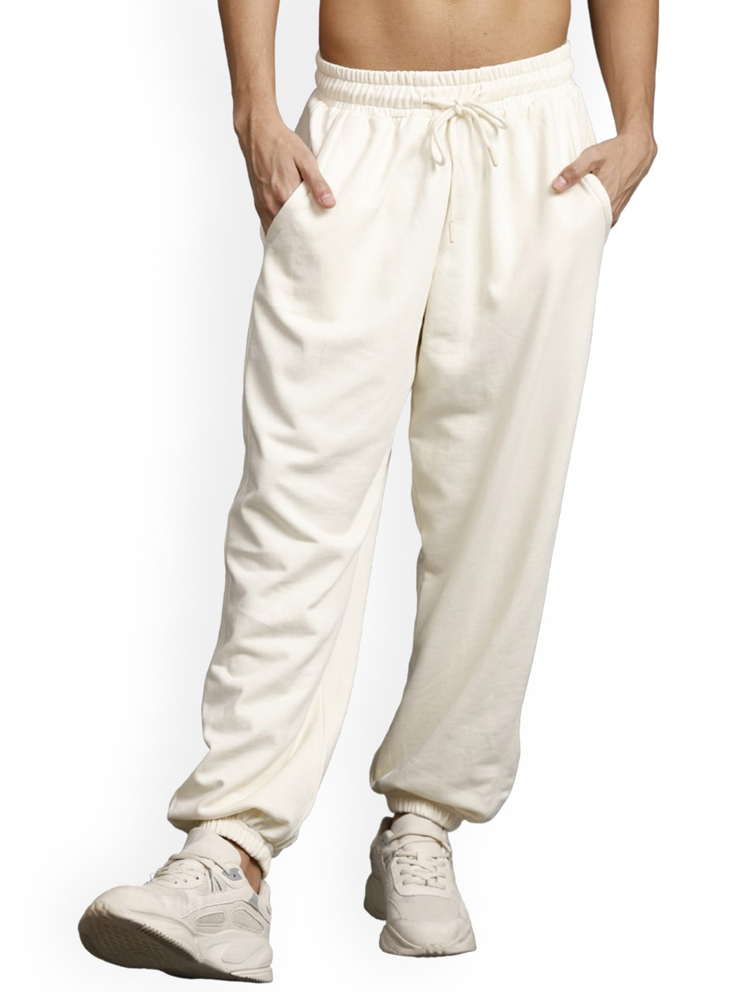 

PRONK Men Mid-Rise Loose-Fit Cotton Joggers, White