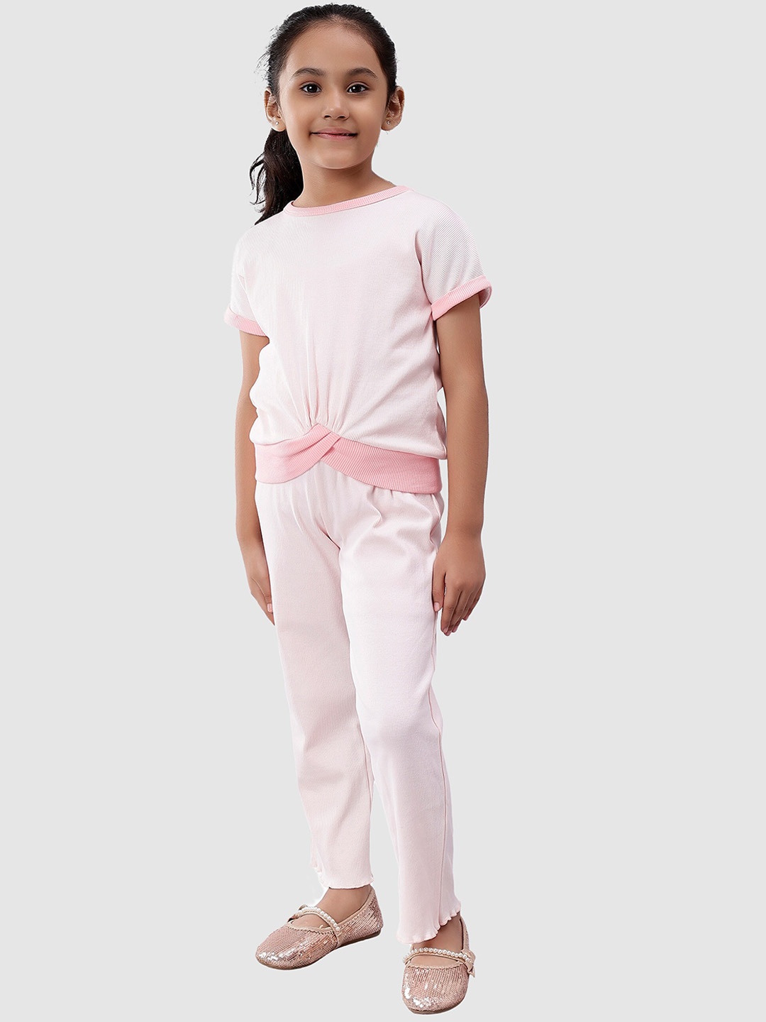 

Nimble Girls Ribbed Top and Trousers, Pink