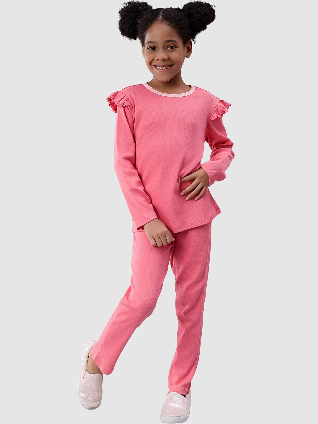 

Nimble Girls Ribbed Top and Trousers, Pink