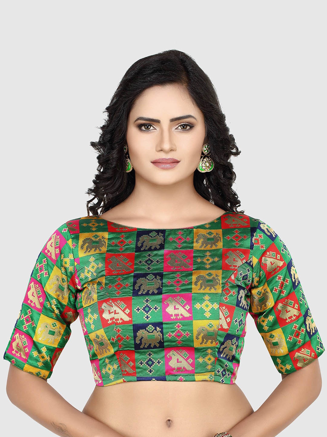 

Madhu Fashion Woven Design Brocade Saree Blouse, Green