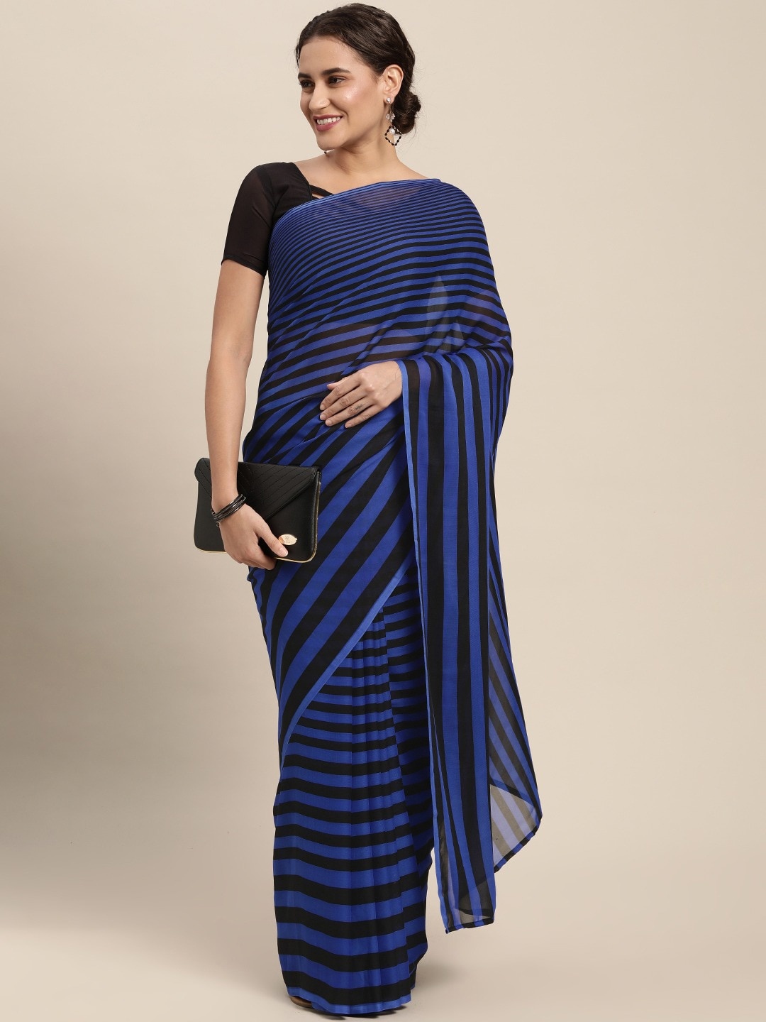 

Shaily Striped Printed Saree, Blue