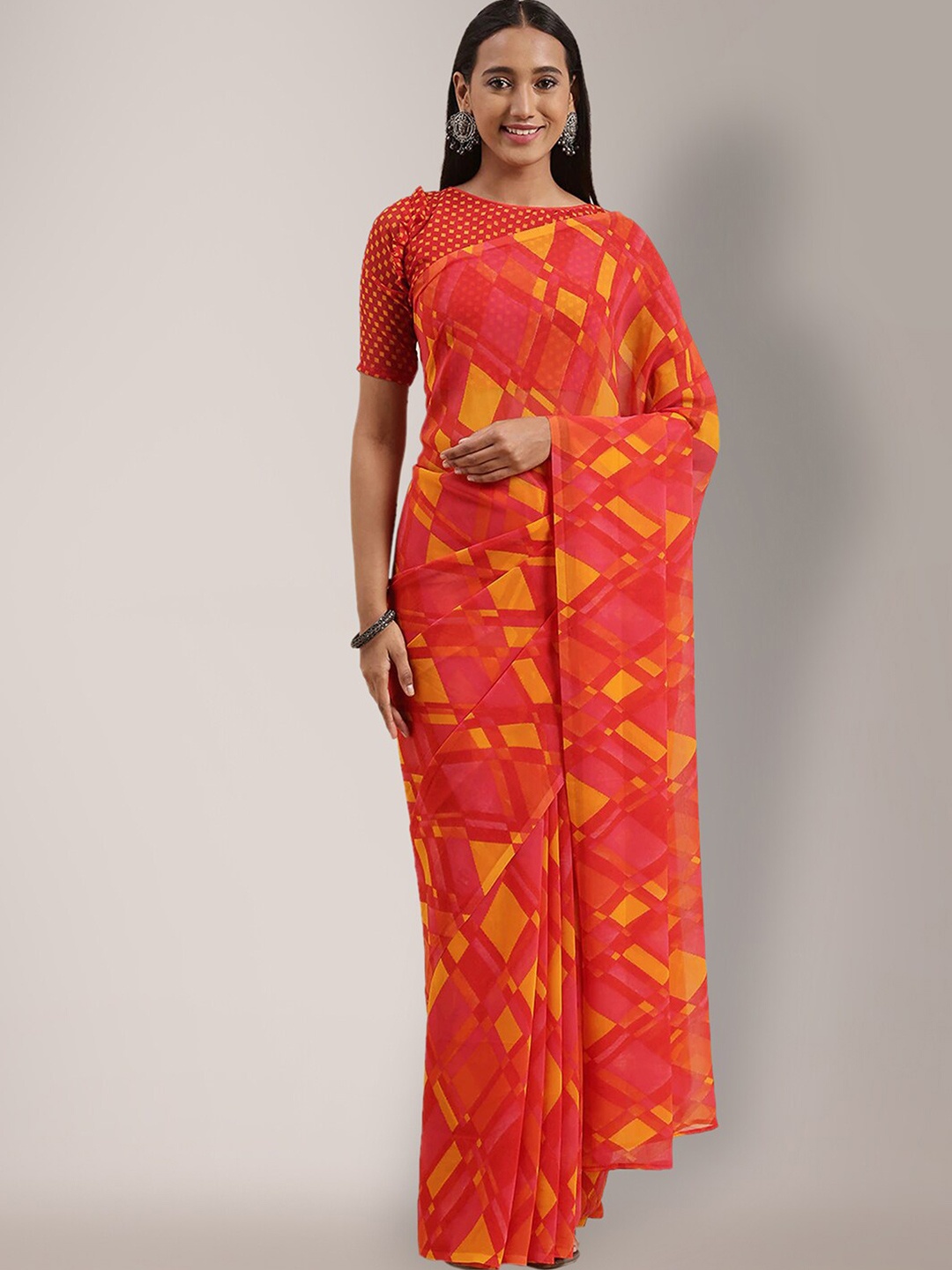 

Shaily Geometric Printed Saree, Red