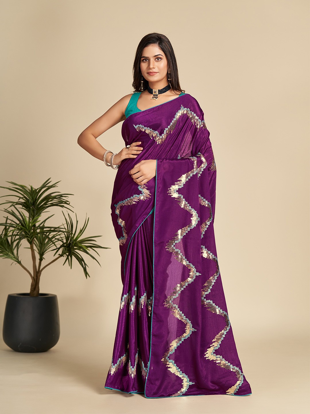 

Celeb Styles Embellished Embroidered Sequinned Saree, Purple