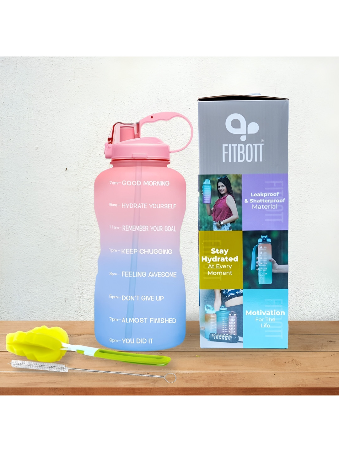 

curio centre Pink & Blue Typography Printed Tritan Time Markings Sports Water Bottle 2l