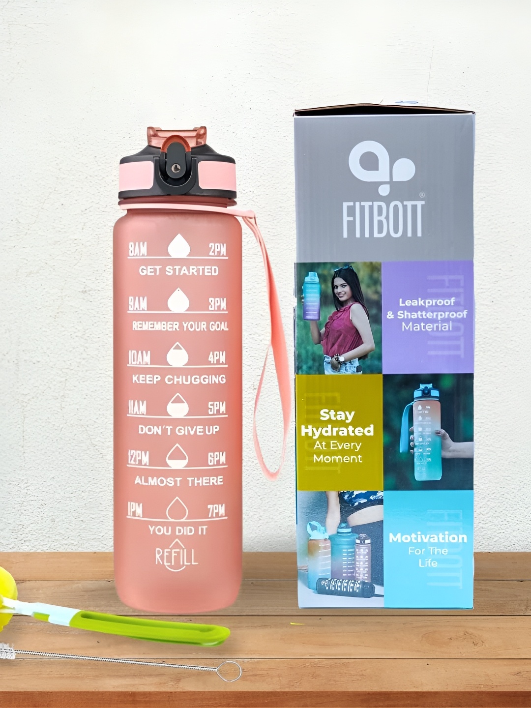 

curio centre Pink & White Typography Printed Tritan Time Markings Sports Water Bottle 1l