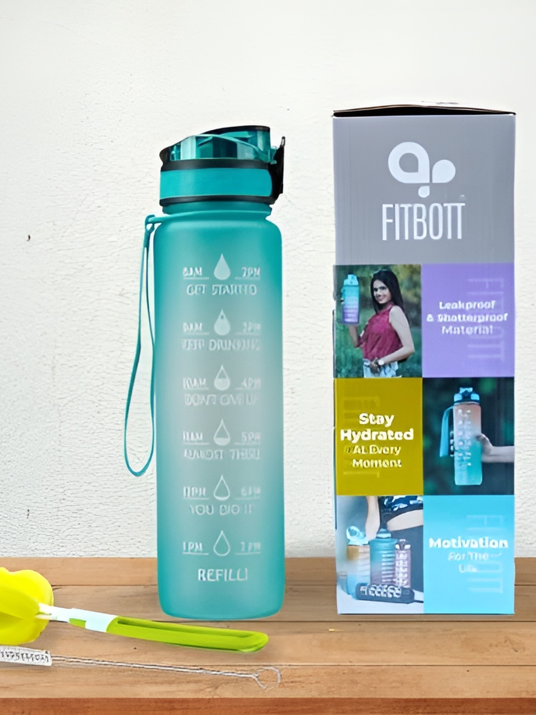 

curio centre Green Typography Printed Tritan Time Markings Sports Water Bottle 1l