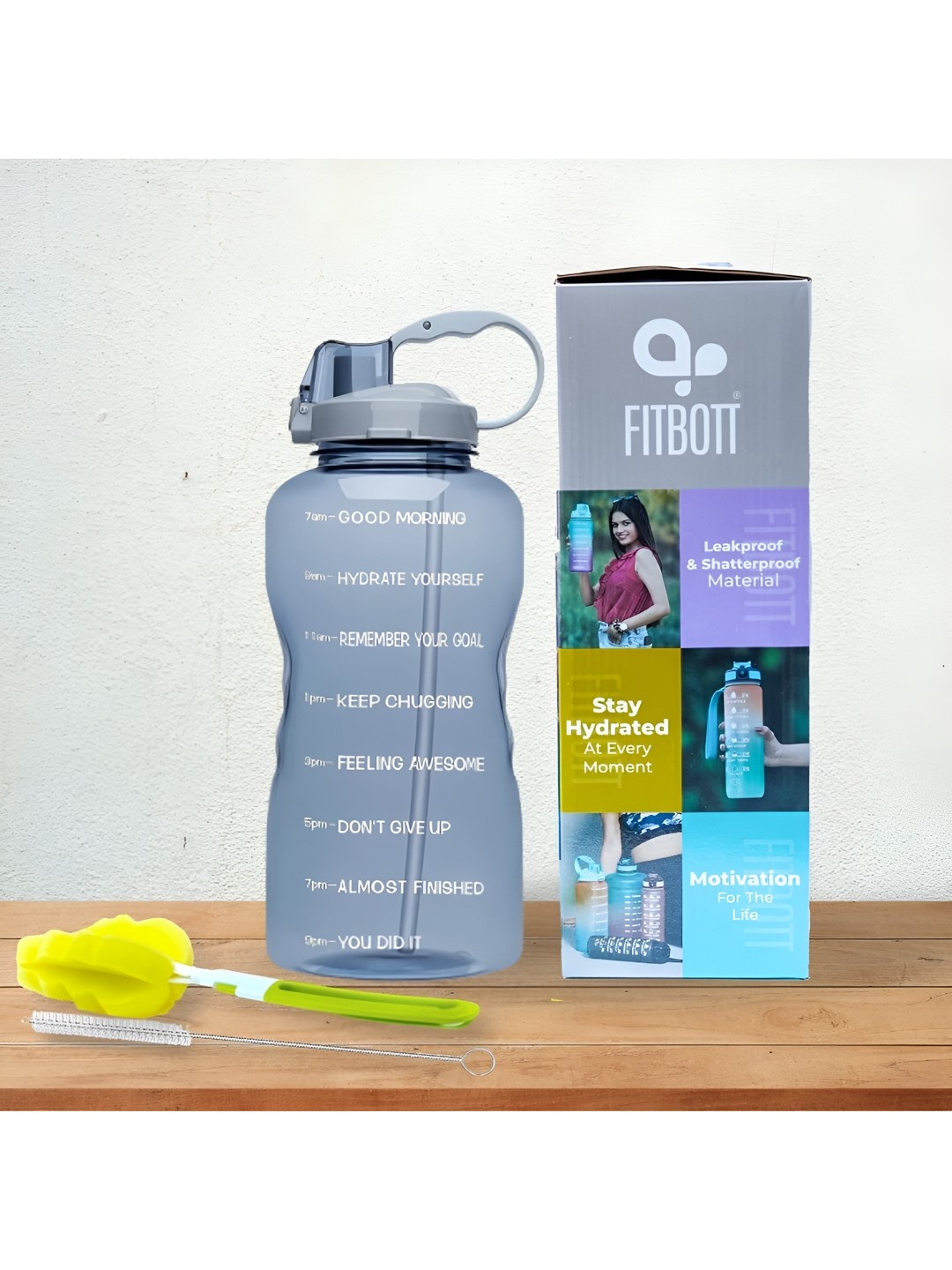 

curio centre Grey & White Typography Printed Tritan Time Markings Sports Water Bottle 2l