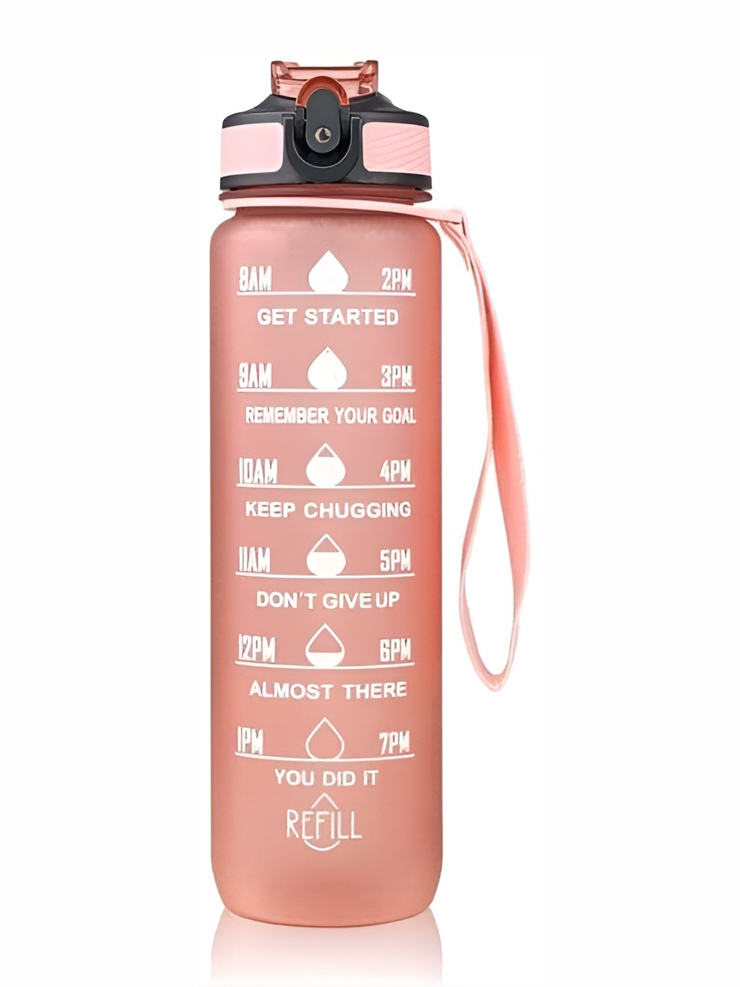 

curio centre Pink & White Typography Printed Tritan Time Markings Sports Water Bottle 1l