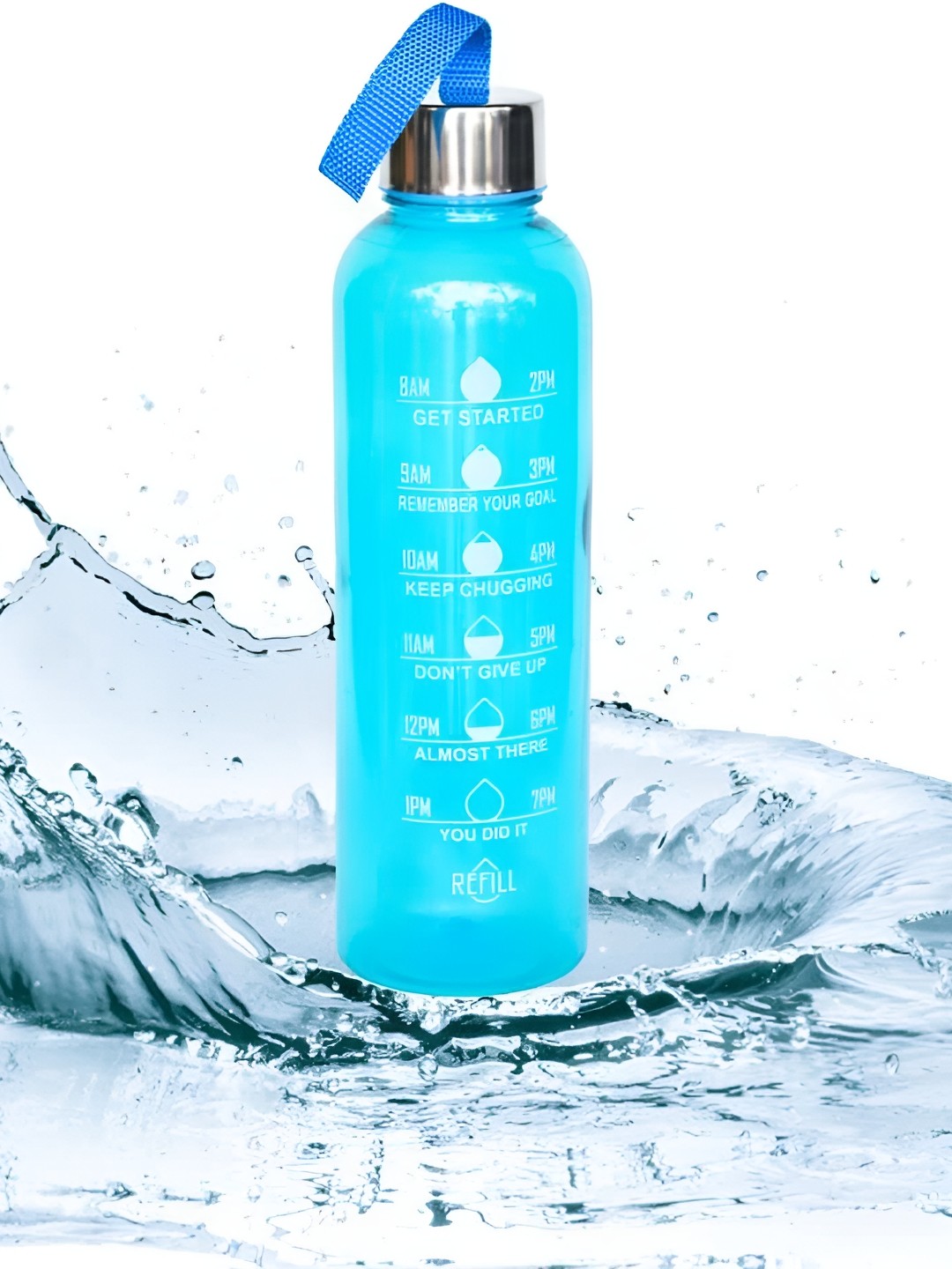 

curio centre Blue Typography Printed Tritan Time Markings Sports Water Bottle 1l