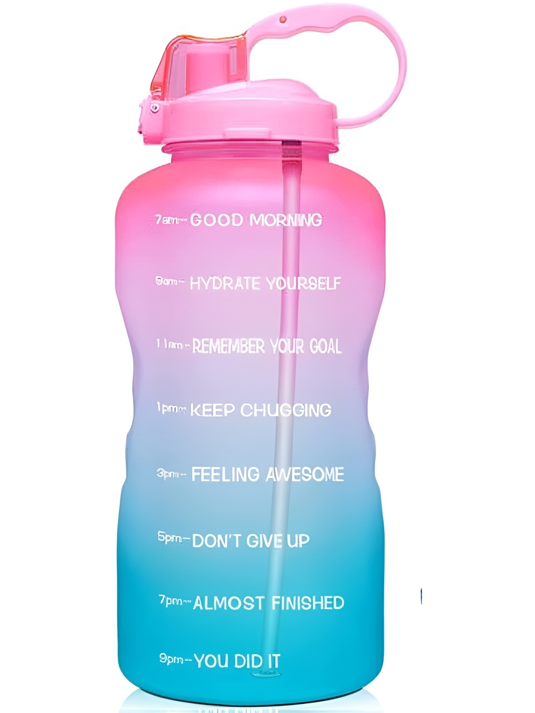 

curio centre Green & Pink Typography Printed Tritan Time Markings Sports Water Bottle 2l