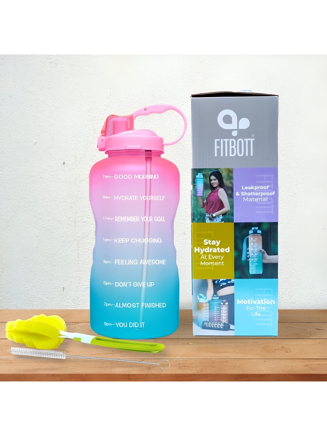 

curio centre Pink & Blue Typography Printed Tritan Time Markings Sports Water Bottle 2l