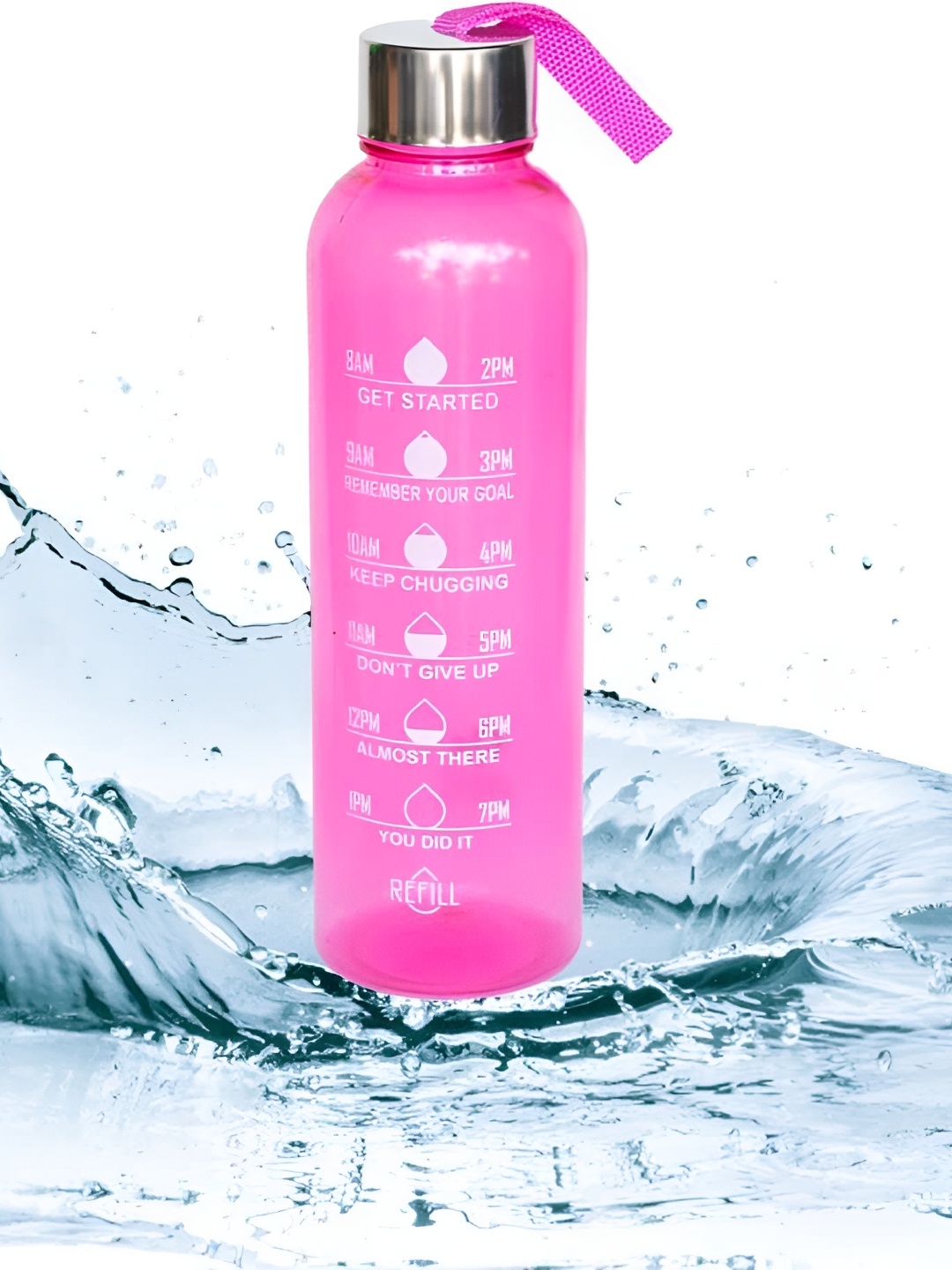 

curio centre Pink & Steel Typography Printed Tritan Time Markings Sports Water Bottle 1l