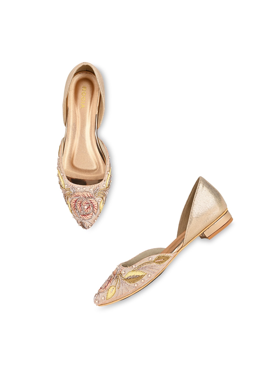 

Rocia Embellished Pointed Toe Mojaris, Rose gold