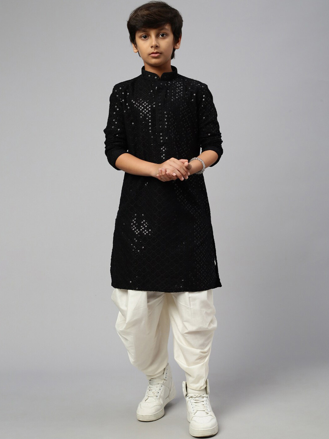 

Sangria Boys Embroidered Sequinned Straight Kurta Set, Black