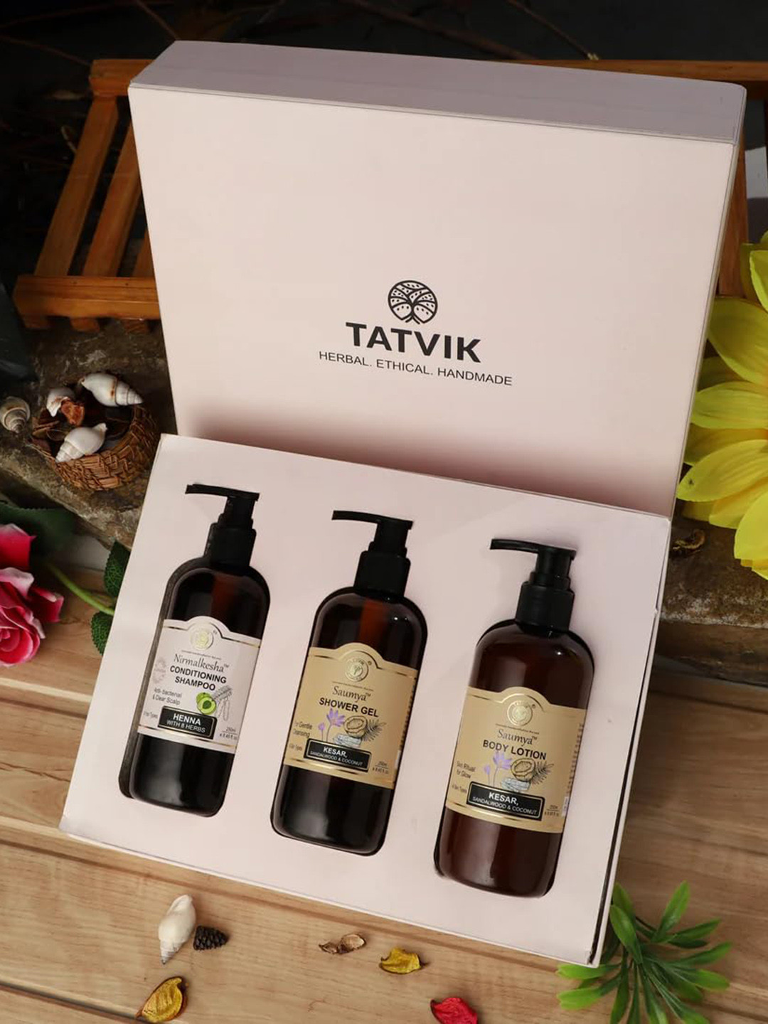 

TATVIK Nirmalkesha Conditioning Shampoo-Saumya Shower Gel-Body Lotion - 250ml Each, White