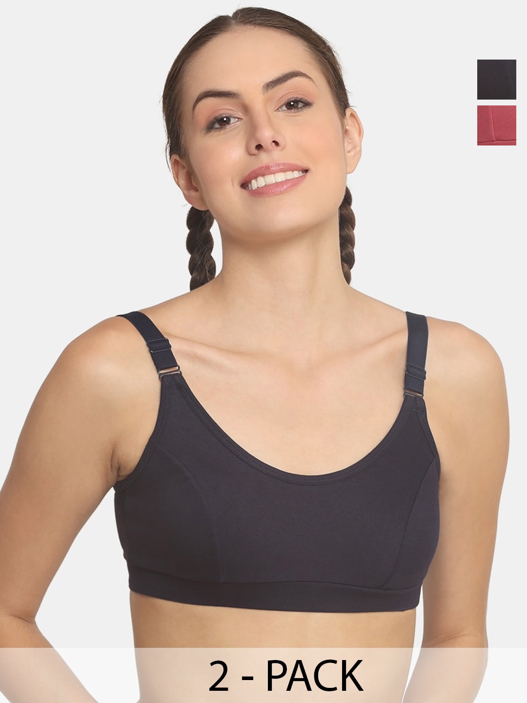 

POOJA RAGENEE Pack Of 2 Full Coverage Cotton breathable & comfortable Sports Bra, Pink