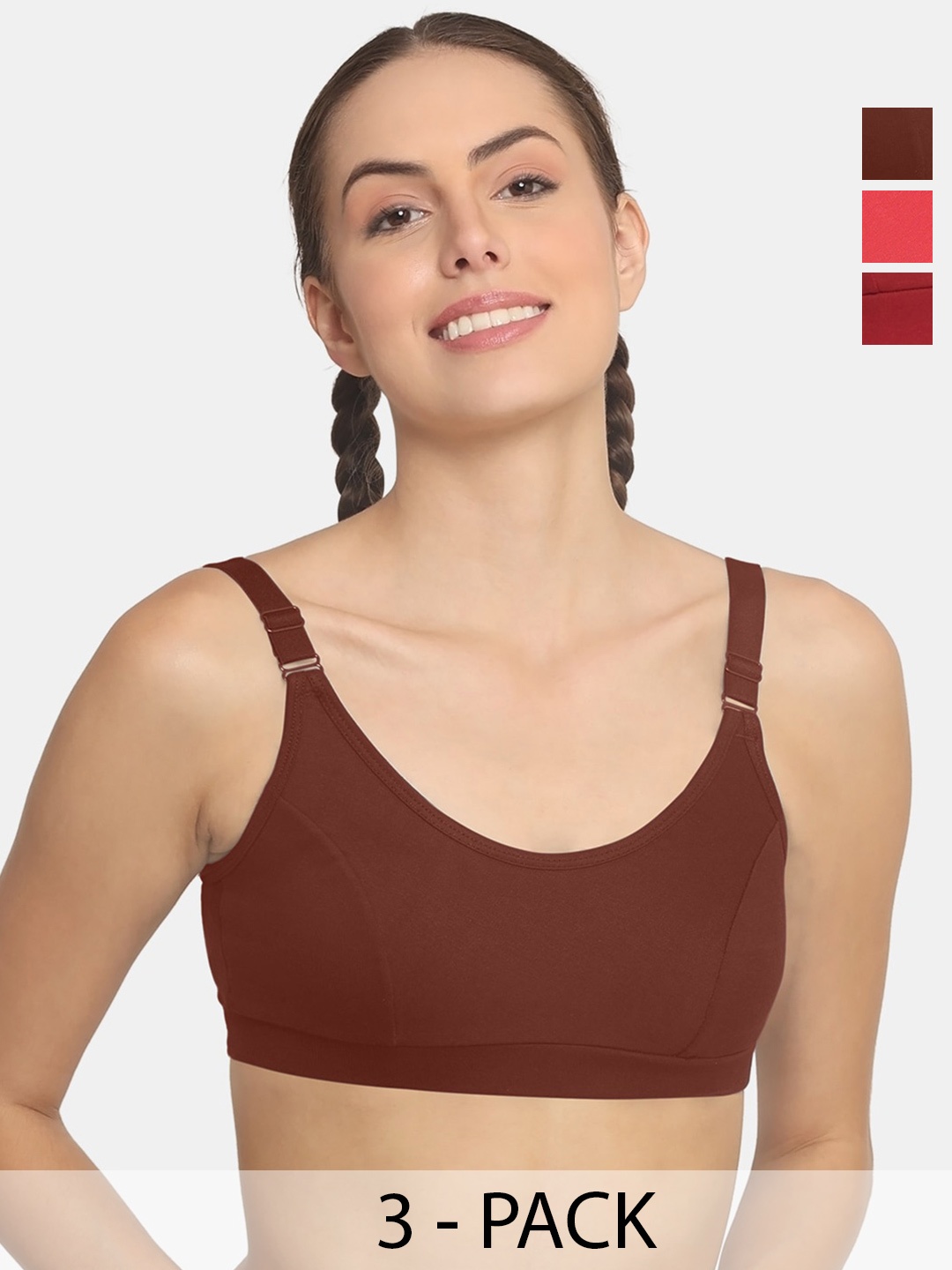 

POOJA RAGENEE Pack Of 3 Full Coverage All Day Comfort Cotton T-shirt Bra, Red